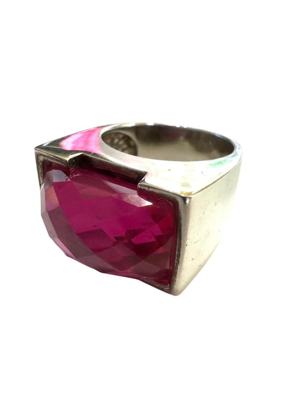 Barase Sterling Silver Ring With Large Faceted Pink Sapphire Size 6.75
